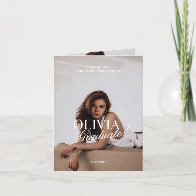Modern Elegant Photo Typography Script Grad Folded Ankündigung (Vorderseite)