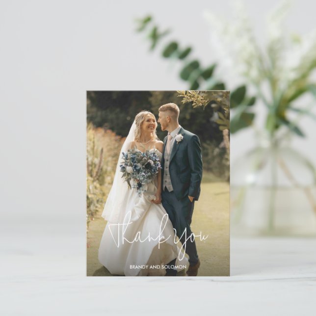 Modern Elegant Photo Wedding Dankeskarte (Stehend Vorderseite)