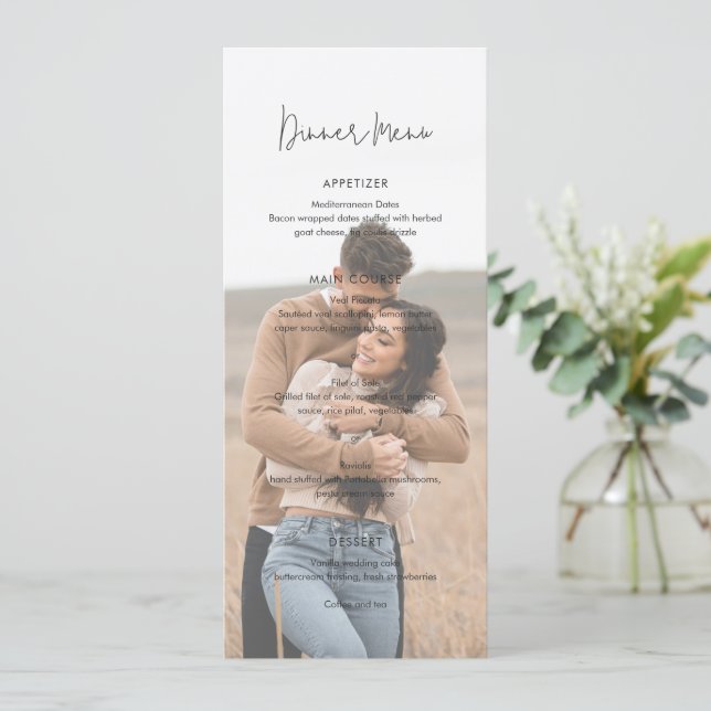 Modern Elegant Photo Wedding Menükarte (Stehend Vorderseite)