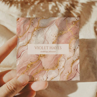 Modern Elegant Pink Gold Beige Marble Quadratische Visitenkarte