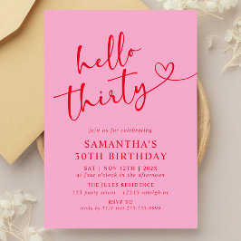 Modern Elegant Pink Red Hello 30th Birthday Party Einladung