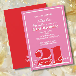 Modern Elegant Pink Red Retro 21st Birthday  Einladung