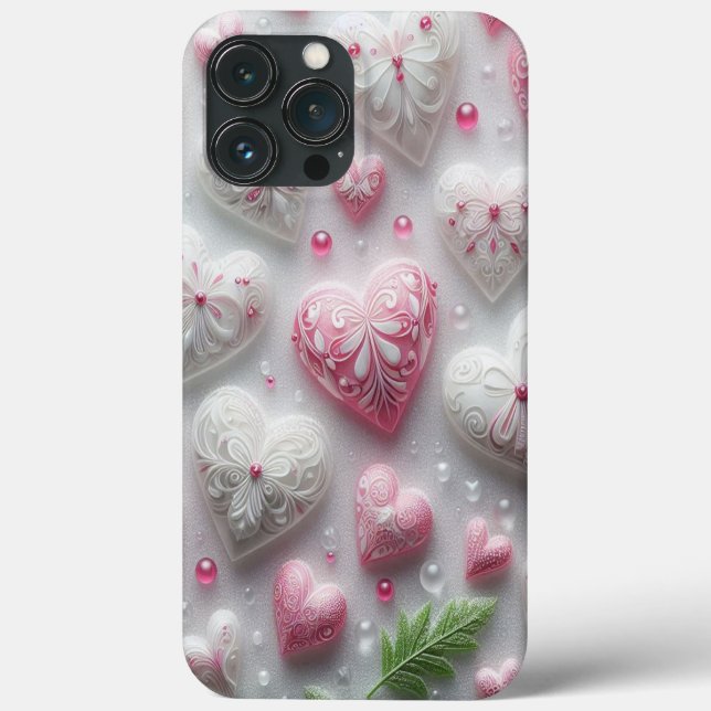 Modern elegant pink white heart valentine  Case-Mate iPhone hülle (Rückseite)