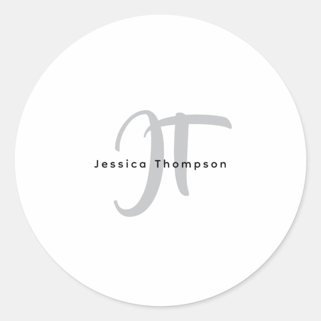 Modern Elegant Plain Professional Name Monogram Runder Aufkleber (Vorderseite)