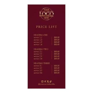 Modern Elegant Professional Logo Menu Price List Werbekarte