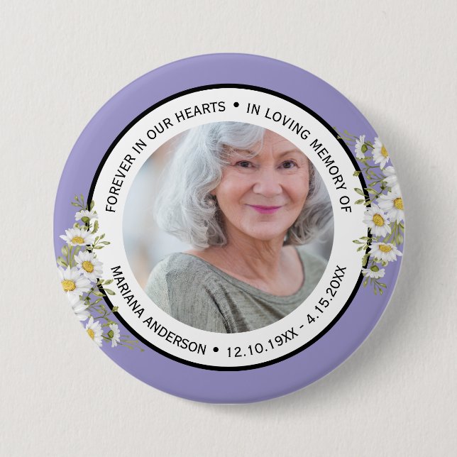Modern Elegant Purple Floral In Loving Memory of  Button (Vorderseite)