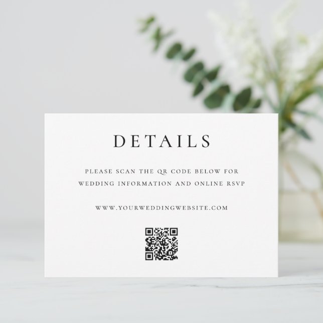 Modern Elegant QR Code Wedding Details Begleitkarte (Stehend Vorderseite)