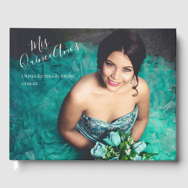 Modern Elegant Quinceanera 15th Birthday 2 Photo Gästebuch (Vorderseite)