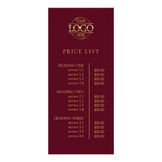 Modern Elegant Red Business Logo Menu Price List Werbekarte