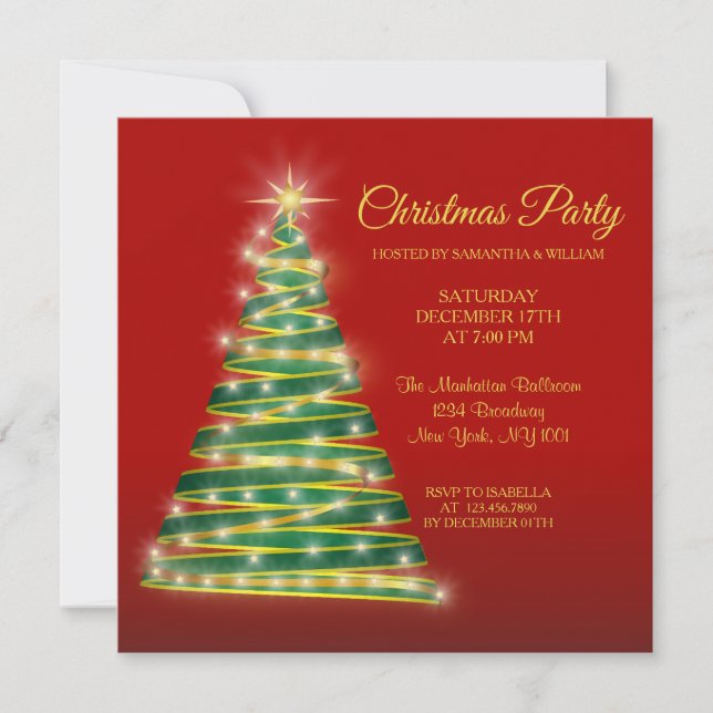 Modern Elegant Red Gold Green Christmas Einladung (Vorderseite)