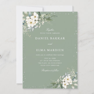 Modern Elegant Sage Green Boho Floral Wedding  Einladung