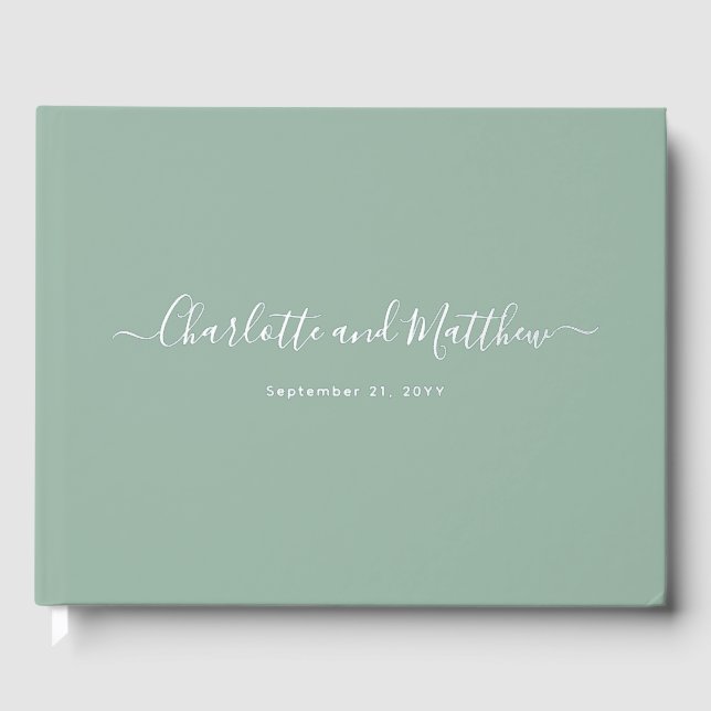 Modern Elegant Sage Green Personalize Wedding Gästebuch (Vorderseite)