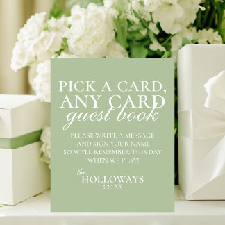 Modern Elegant Sage Green Playing Card Guest Book Sockelschild