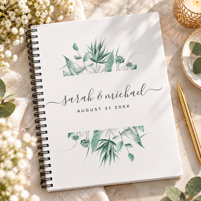 Modern Elegant Script Greenery Wedding Planning Notizblock (Von Creator hochgeladen)