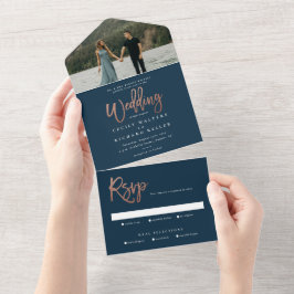 Modern elegant script photo RSVP wedding All In One Einladung
