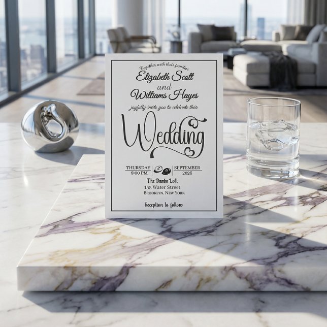 Modern Elegant Script QR Code Photo Budget Wedding Einladung (Von Creator hochgeladen)