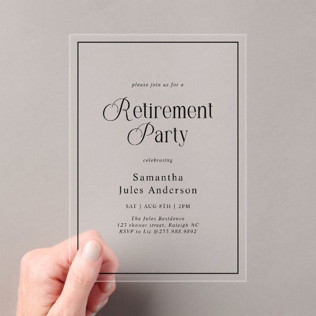 Modern Elegant Script Retirement Party  Acryleinladungen (Insitu (Handheld))