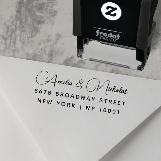 Modern Elegant Script Wedding Return Address Permastempel