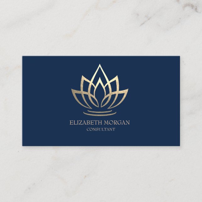 Modern Elegant Simple Gold Lotus Navy Blue Visitenkarte (Vorderseite)