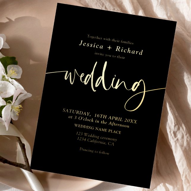 Modern elegant simple gold wedding script folieneinladung (Modern elegant simple gold wedding script foil invitation)