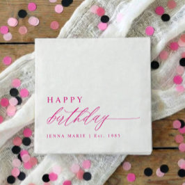 Modern Elegant Simple Pink Happy Birthday Serviette