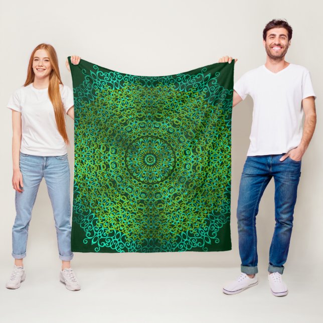 Modern & elegant Stilvoll Mandala Boho Dark Green Fleecedecke (Beispiel)