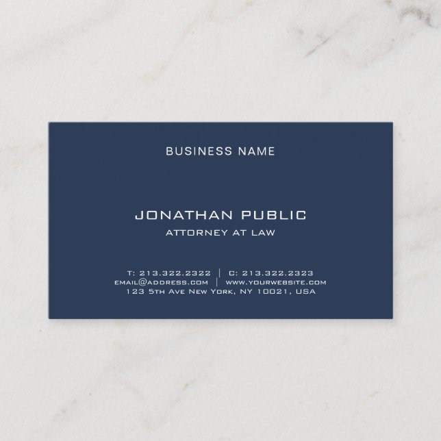 Modern Elegant Template Attorney Lawyer Navy Blue Visitenkarte (Vorderseite)