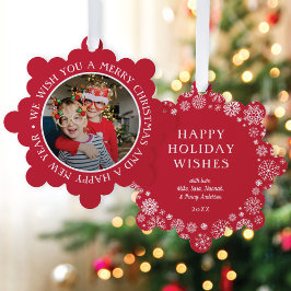 Modern Elegant Type Photo Red Christmas Holiday Ornament Karte