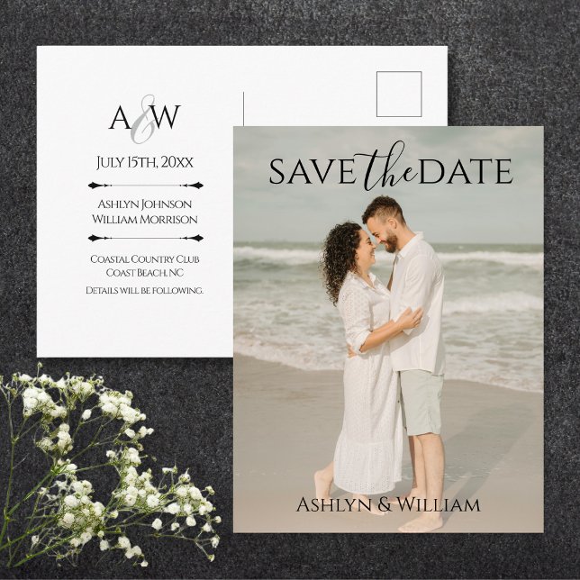Modern Elegant Typography Photo Save the Date Postkarte (Von Creator hochgeladen)
