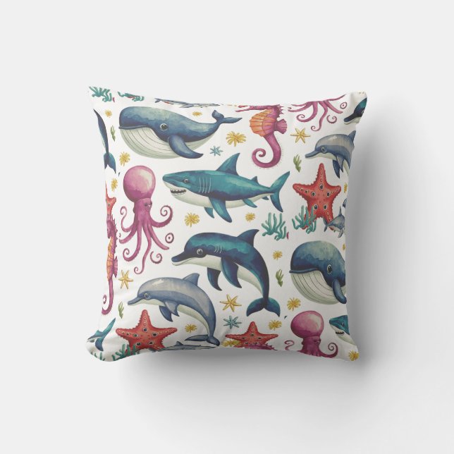 Modern elegant watercolor Sea animals 2 Kissen (Vorderseite)