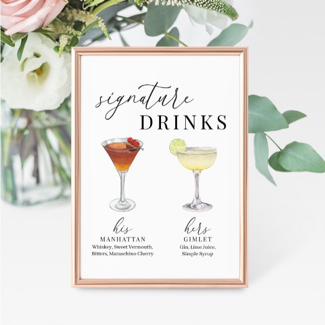 Modern Elegant Watercolor Signature Drinks Sign (Von Creator hochgeladen)