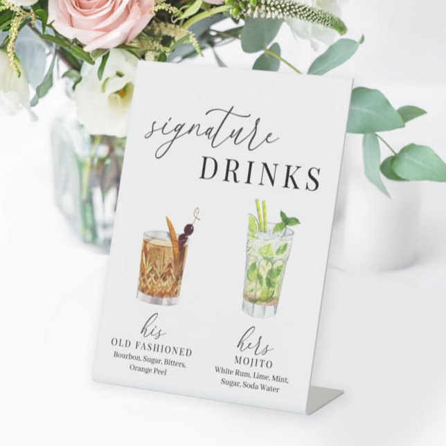 Modern Elegant Watercolor Signature Drinks Sockelschild (Von Creator hochgeladen)