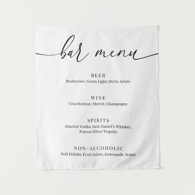 Modern Elegant Wedding Bar Menu Wandteppich (Vorderseite)