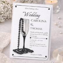 Modern Elegant Wedding Invitation Black Pearl