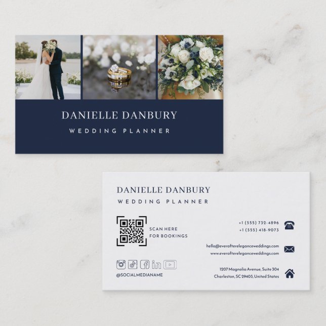 Modern Elegant Wedding Planner QR Code  Visitenkarte (Vorne/Hinten)