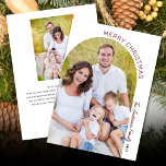 Modern Elegante Arch 2 Foto Weihnachten<br><div class="desc">Dieses Foto Weihnachtskarte bietet ein minimalistisches Design mit einem modernen gewölbten Foto auf der Vorderseite und einem weiteren vertikalen Foto auf der Rückseite. Das Design bietet dunkelroten Text,  der am Rand des Bildes kurvt,  ist mit elegantem handgeschriebenem Skript betont. Fügen Sie Ihre persönliche Nachricht auf der Rückseite ein.</div>