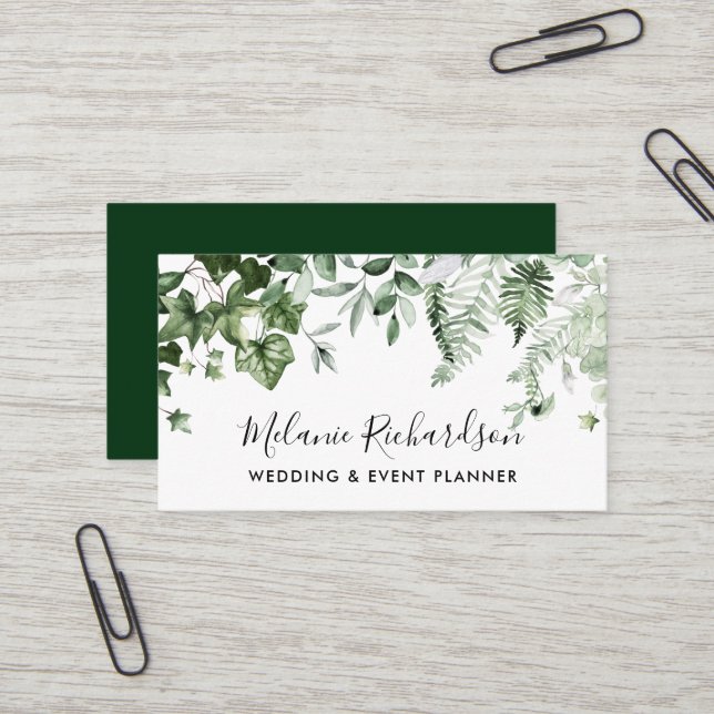Modern Elegante Botanische Landschaft Ivy Sage Fer Visitenkarte (Vorderseite/Rückseite Beispiel)