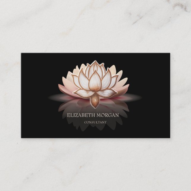Modern Elegante Brown Lotus Black Visitenkarte (Vorderseite)