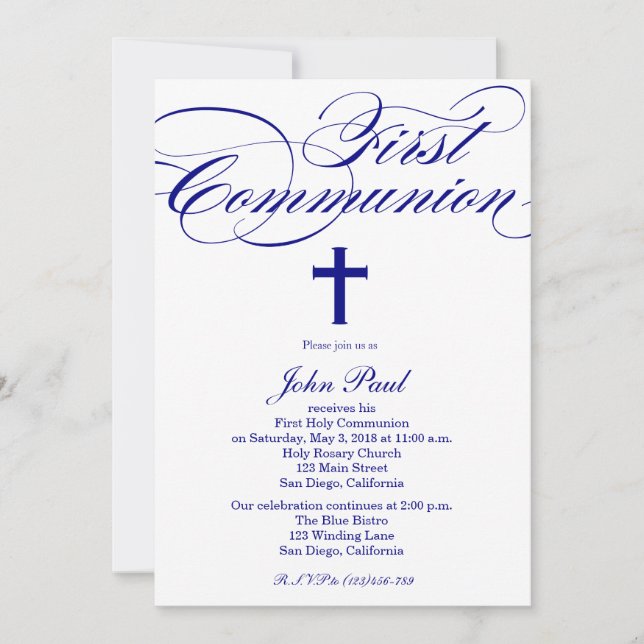 Modern Elegante Cross Kommunion Einladung für Jung (Vorderseite)