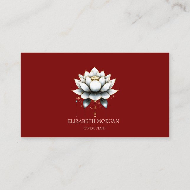 Modern Elegante Lotus Rot Visitenkarte (Vorderseite)