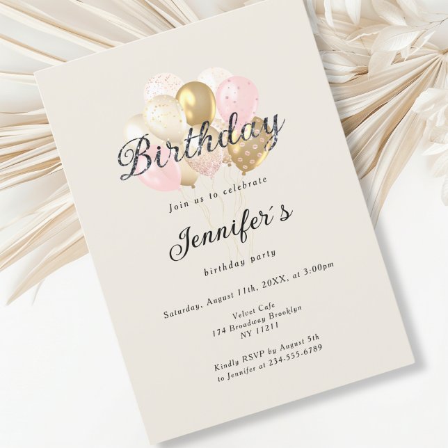 Modern, elegante Luftballon Einladung (Modern, elegant, balloon beige invitation.)