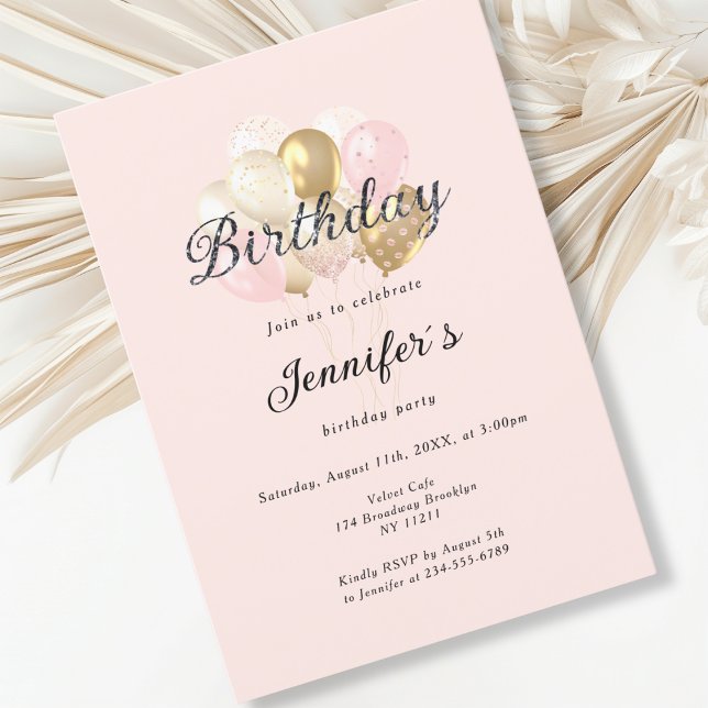 Modern, elegante Luftballon Einladung (Modern, elegant, balloon light-pink invitation.)
