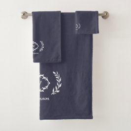 Modern elegante Monogram Initial Trendy Blue White Badhandtuch Set