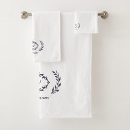 Modern elegante Monogram, Initial White Trendy Blu Badhandtuch Set