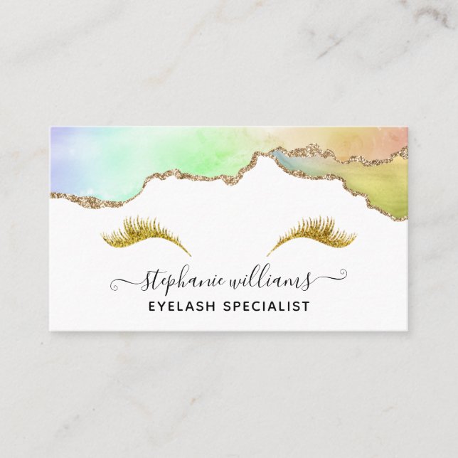 Modern Elegante Pastel Rainbow Gold Agate Lashes Visitenkarte (Vorderseite)