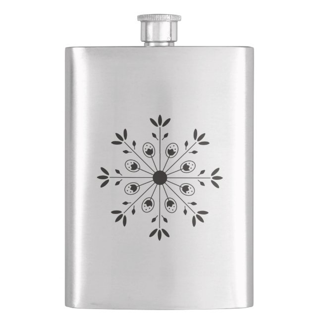 Modern Elegante Snowflake Black Flachmann (Vorderseite)
