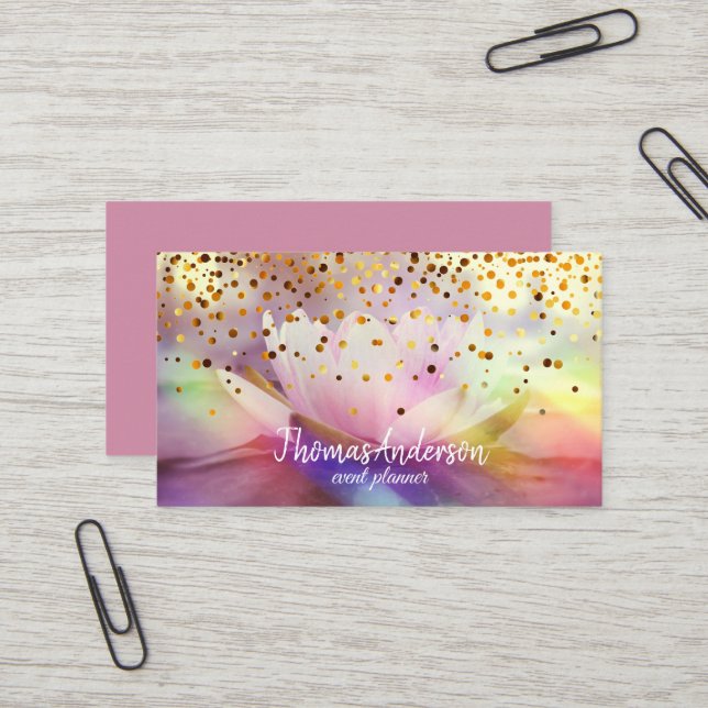 Modern Elegante Stilvolle Gold Glitzer Lotus Visitenkarte (Vorderseite/Rückseite Beispiel)