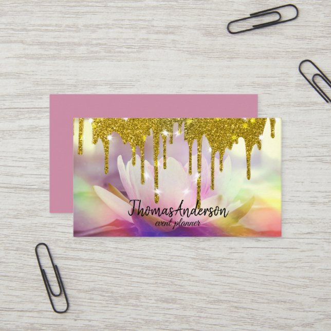 Modern Elegante Stilvolle Gold Glitzer Lotus Visitenkarte (Vorderseite/Rückseite Beispiel)