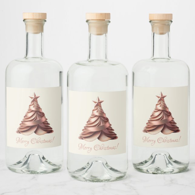 Modern Elegante Weihnachtsbaum-Rose Gold Alkoholflaschenetikett (Flaschen)
