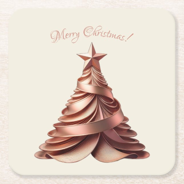 Modern Elegante Weihnachtsbaum-Rose Gold Rechteckiger Pappuntersetzer (Vorderseite)